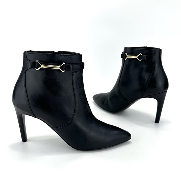 COLE HAAN GRAND.OS BLACK LEATHER POINTY TOE STILETTO HEEL SHORT BOOTS/BOOTIES🆕 - Picture 1 of 16